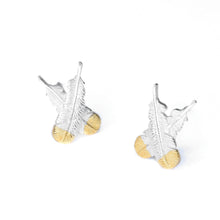 Little Taonga - Huia Crossed Feather Earings - Silver with Gold Tips