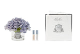 Cote Noire Perfumed Natural Touch Hydrangeas in Round Vessel - Clear Glass - Blue
