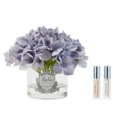 Cote Noire Perfumed Natural Touch Hydrangeas in Round Vessel - Clear Glass - Blue