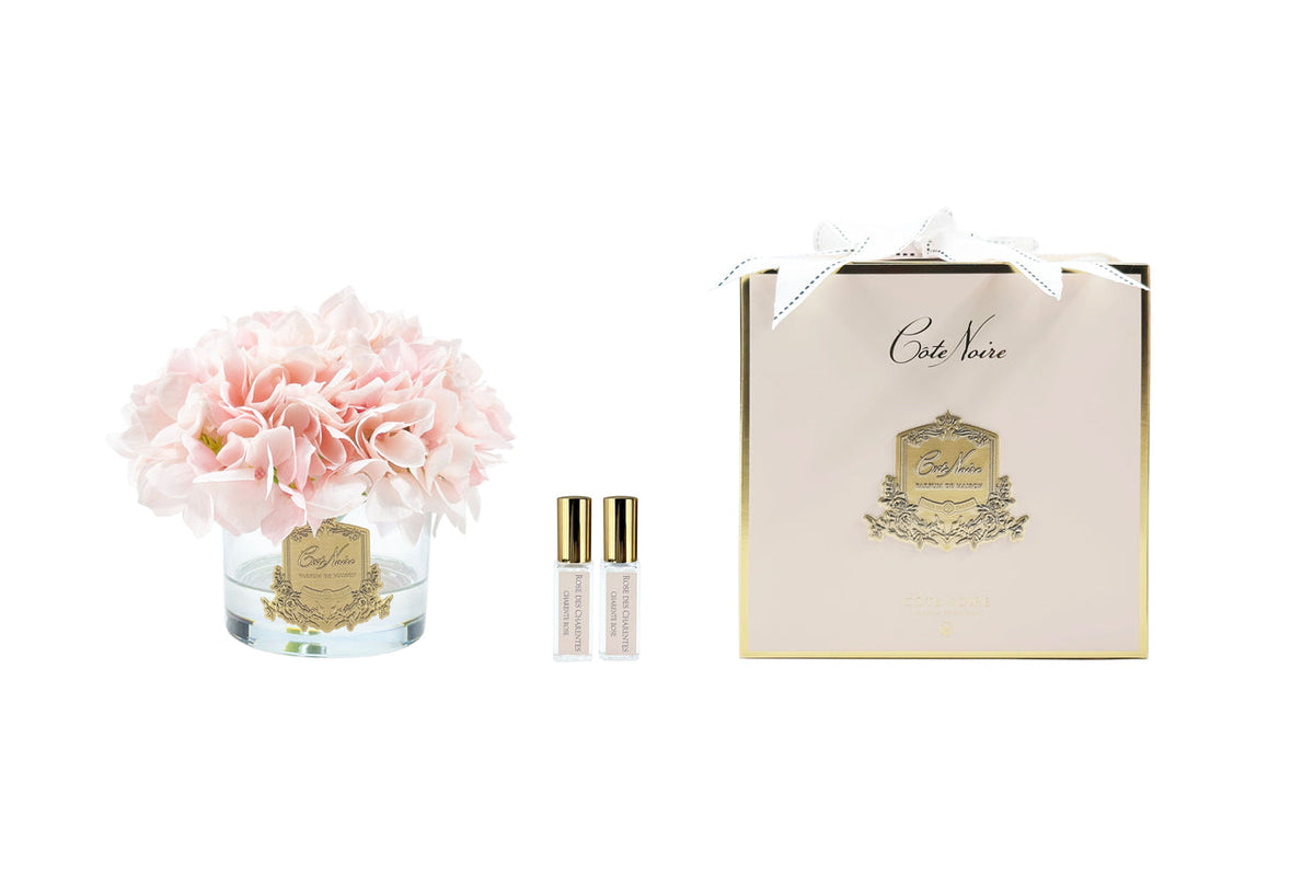 Cote Noire Perfumed Natural Touch Hydrangeas in Round Vessel - Clear G ...