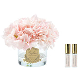 Cote Noire Perfumed Natural Touch Hydrangeas in Round Vessel - Clear Glass - Blush