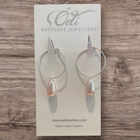 Odi Boutique - Blush Pearl Drops on Hoops - Sterling Silver