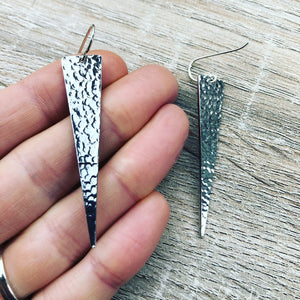 Odi Boutique - Hammered Silver Triangle Spear Earrings