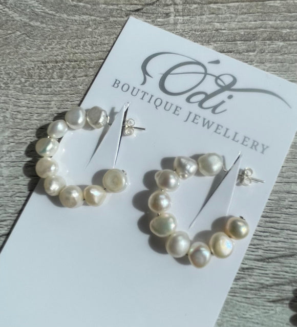Odi Boutique - Nugget Pearl Hoops - Gold Fittings